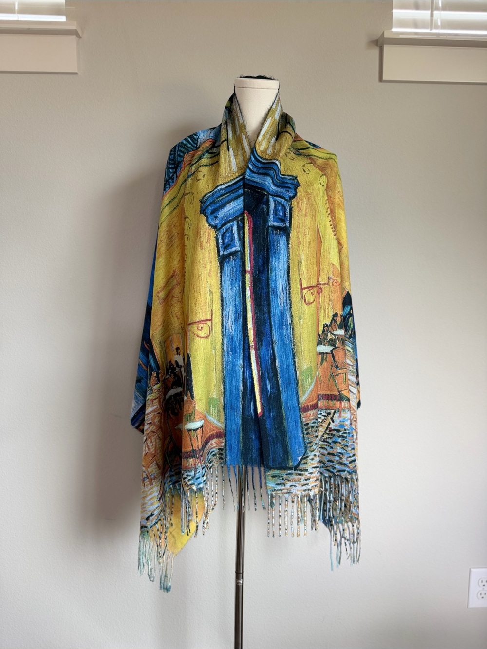 Reversible Van Gogh Starry Night Café Terrace Scarf Shawl Wool Blend